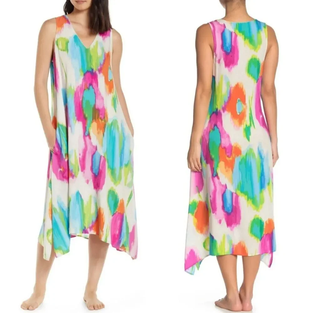 Natori Artsy Abstract Asymmetric Aurora Dress Size Medium